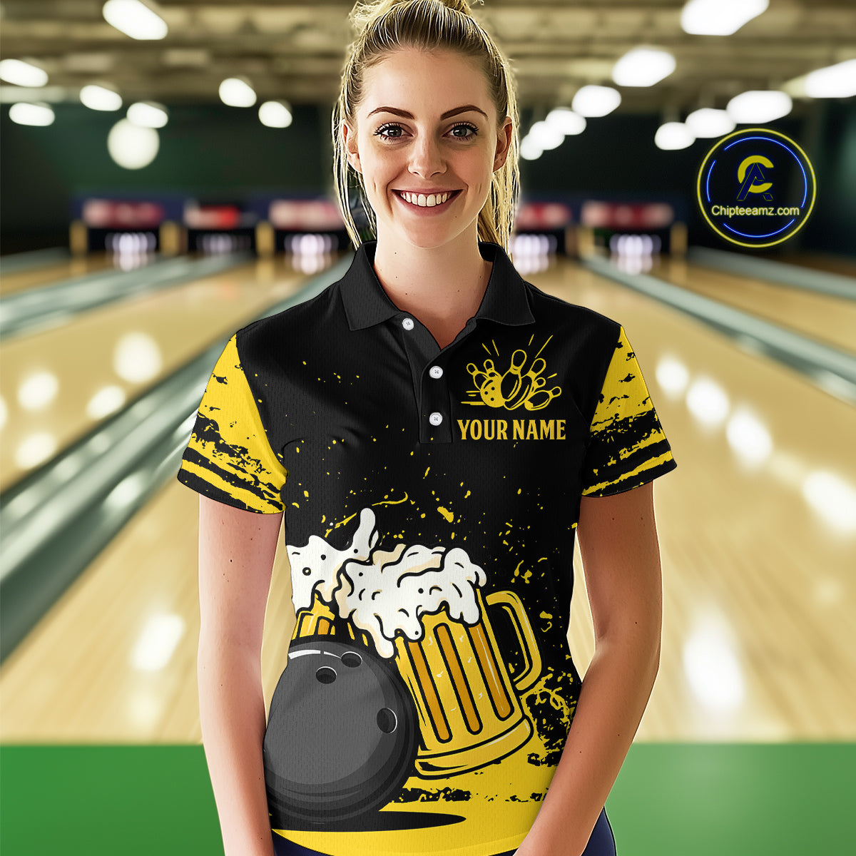 Custom Funny Beer Bowling Women Shirts Bowling Uniform Polo & 1/4 Zip Bowling Team Jerseys HNT98