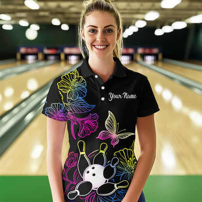 Colorful Butterflies Bowling Shirt for Women Bowling Team Jersey Shirts Polo & Quarter-Zip HNT27