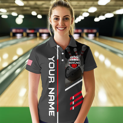 Personalized US Flag Eagle Bowling Shirt Bowling Jersey for Women Polo & 1/4 Zip Shirt Team League HNT24