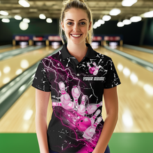 Load image into Gallery viewer, Custom Pink Lightning Bowling Shirts for Men Women Team Bowling Polo &amp; 1/4 Zip MBL80