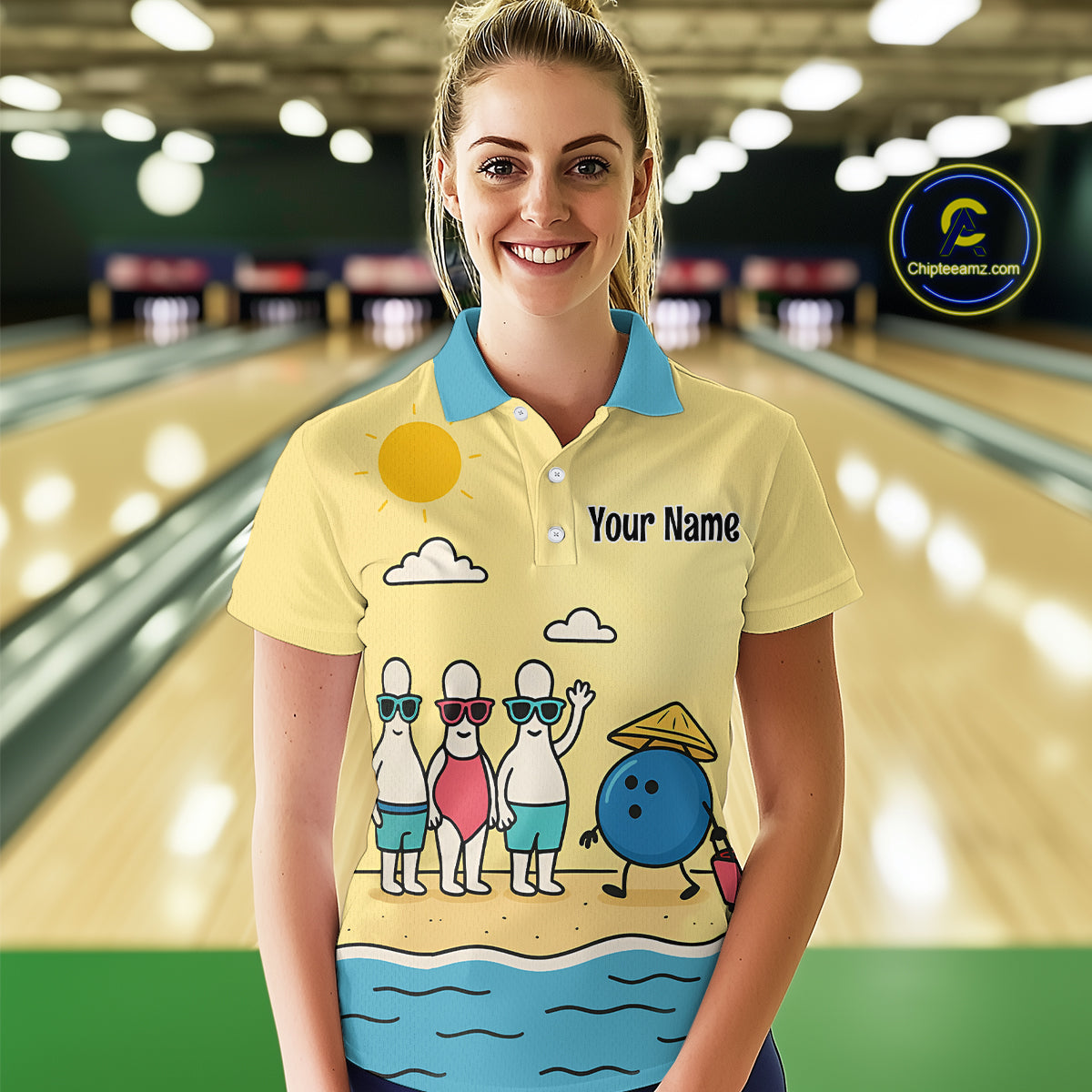 Summer Bowling Shirt Custom Polo Bowling Jersey Funny Bowling Pins and Ball QZT695