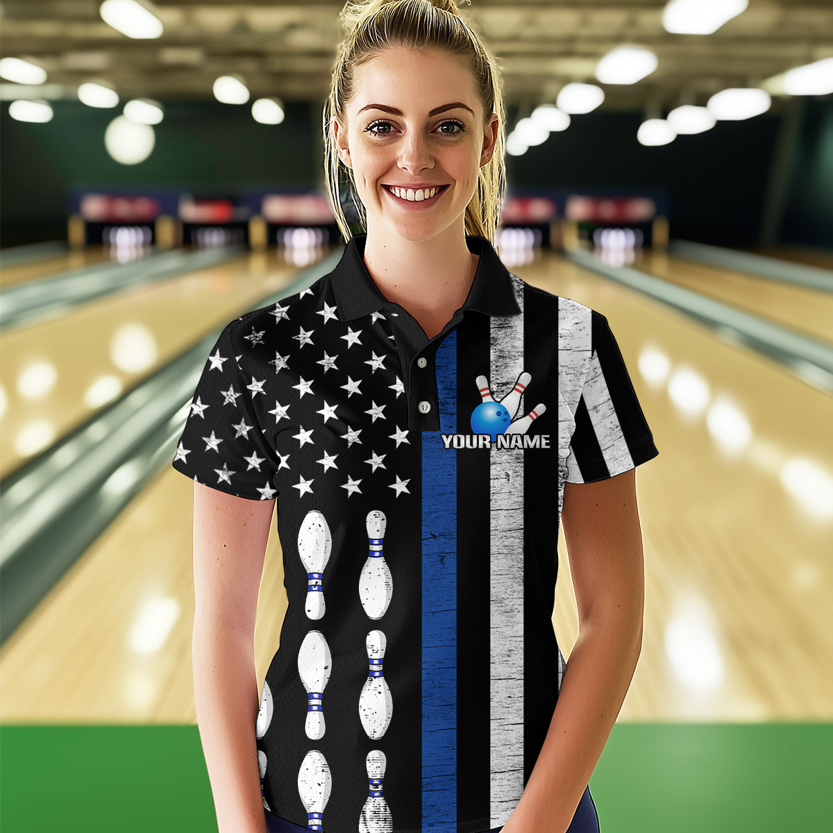 Custom Blue Bowling Shirts for Men Women Team Patriotic Bowling Polo & 1/4 Zip Shirt MBL39