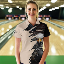 Load image into Gallery viewer, US Flag Eagle 3D Bowling Shirt for Women Custom Name Polo &amp; Quarter-zip Bowling Jersey with Team HNT05