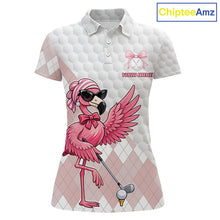 Load image into Gallery viewer, Pink Flamingo Golf Shirt For Women, Funny Argyle Patten Golf Polo Shirt, Ladies Golf Outfit For Team NHT731