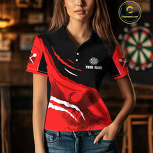 Load image into Gallery viewer, Custom Dart Team Shirt For Women With Crimson Phoenix On Black Linear Pattern NYN0277