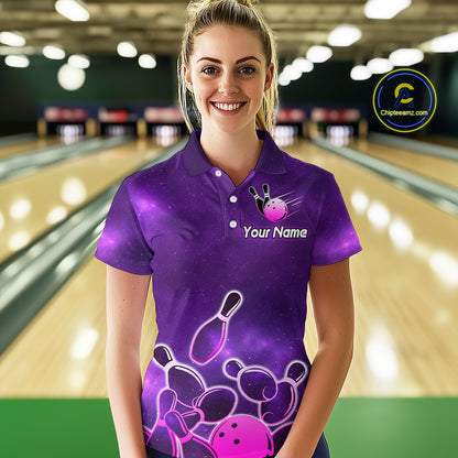 Purple Neon Bowling Shirts for Women Men Custom Team Bowling Polo & Quarter Zip MBL127