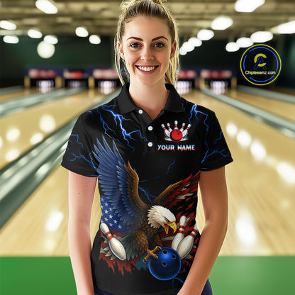 Blue Thunder US Flag Eagle Bowling Shirts for Women Team Bowling Polo & Quarter-Zip HNT96