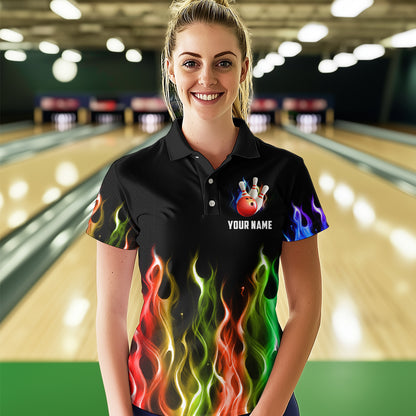 Rainbow Flame Eagle Bowling Team Jersey Personalized Bowling Polo Shirt For Men And Women QZT681