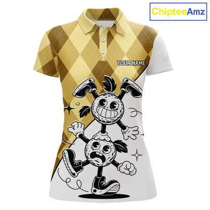 Funny Golf Ball Pattern Argyle Womens Golf Polo Shirts Custom Golf Outfits Ladies, Green Golf Tops NHT786