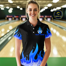 Load image into Gallery viewer, Custom Blue Flame Bowling Shirts for Women Polo &amp; Quarter-Zip Bowling Team Jerseys HNT82