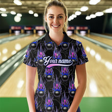 Load image into Gallery viewer, Black Bowling Ball Camo Blue Flame Bowling Polo, 1/4 Zip Shirt for Women Custom Bowling Team Jersey NQS9480