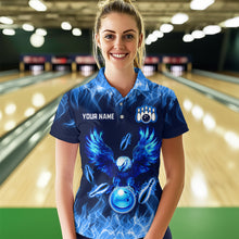 Load image into Gallery viewer, Blue Flame Eagle Custom Bowling Team Shirts For Women Fire Bowling League Polo &amp; 1/4 Zip Shirt HNT09