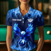 Load image into Gallery viewer, Personalized Blue Eagle Flaming 8 Ball Pool Bliiard Polo &amp; 1/4 Zip, Billiard Shirt for Women Team NNT36