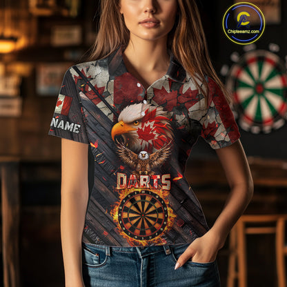 Canada Flag 3D Dartboard Fire Flame Custom Eagle Darts Shirt For Women, Patriotic Darts Team Jersey TDM4148