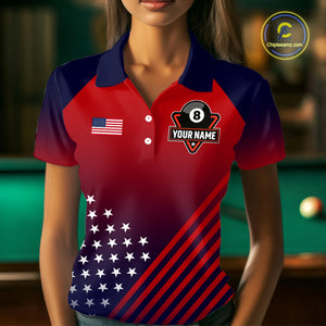 US Flag Billiard Jersey For Women Custom 8 Ball Polo & Quarter Zip Billiard Shirts Pool Team Jersey TDM3801