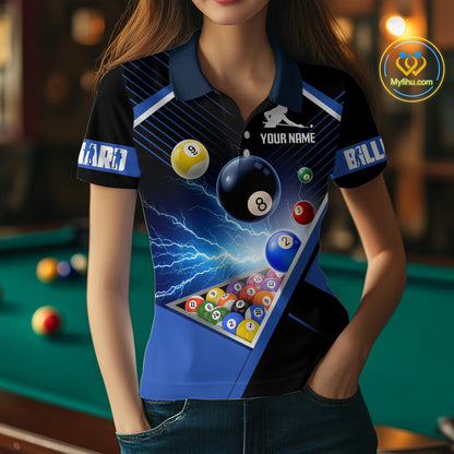 Customized Blue Thunder Lightning Strike Billiard Shirt For Women, Billiard Team Shirt Pool Jerseys TDM4009