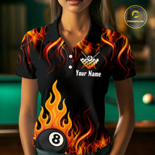 Load image into Gallery viewer, Orange 8 Ball Flame Fire Billiard Shirts For Women Custom Polo &amp; 1/4 Zip Billiard Team Jerseys TDM4012