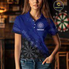 Load image into Gallery viewer, Women’s Custom Darts Team Shirt With Navy Pattern &amp; Black Dartboard, Darts Jersey NYN0319