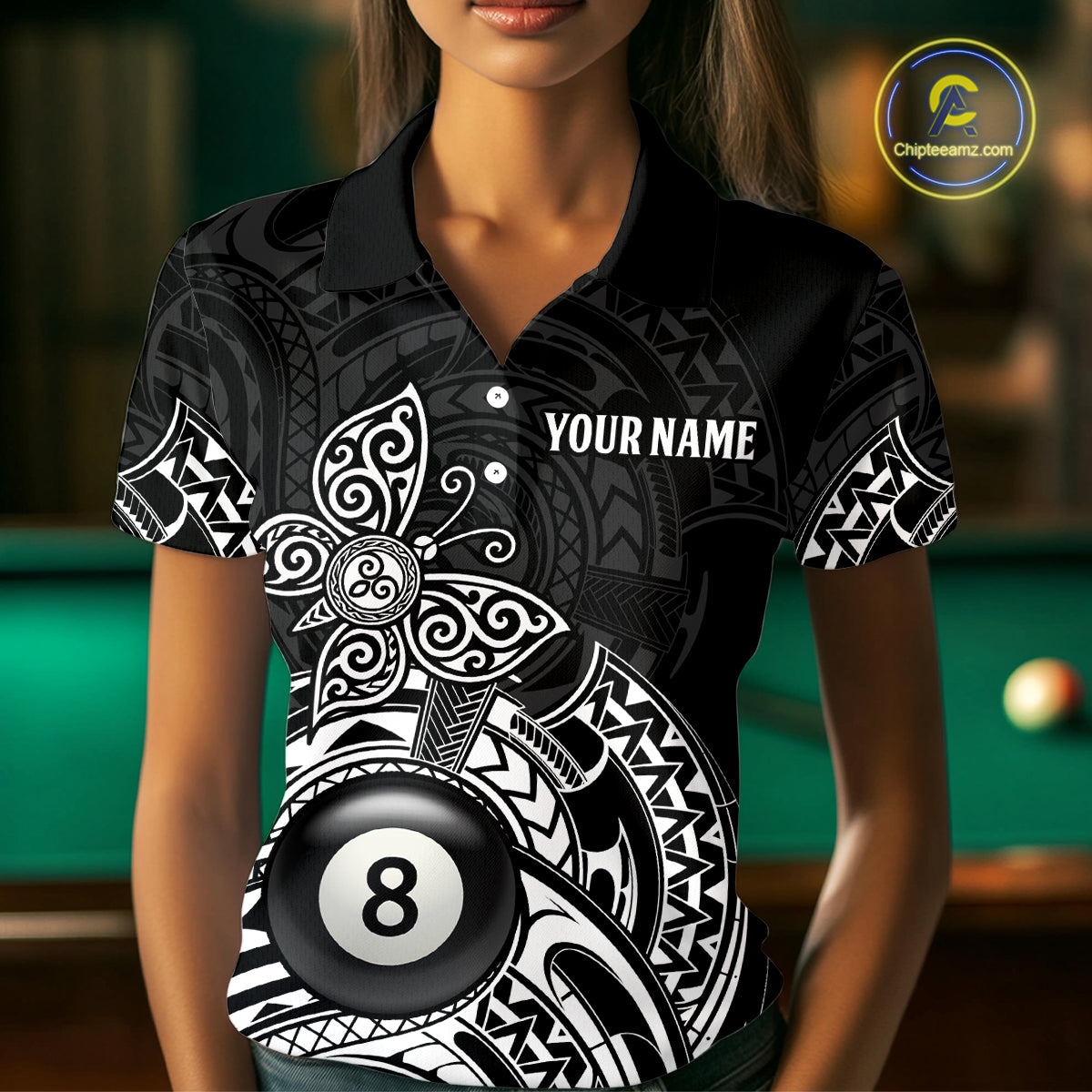 Custom White Black Tribal Butterfly Billiard Shirts For Women | 8 Ball Pool Team Jerseys TDM3987