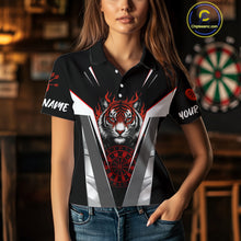 Load image into Gallery viewer, Custom Women&#39;s Dart Team Shirt With Roaring Tiger Dartboard - Silver &amp; Black Jersey NYN0337