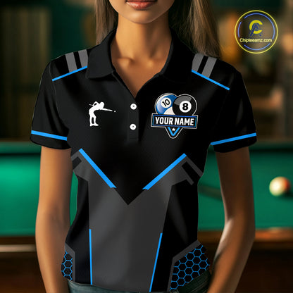 Personalized 8 Ball & 10 Ball Pool Billiard Polo, 1/4 Zip For Women Custom Team Billiard Jersey  TDM4050