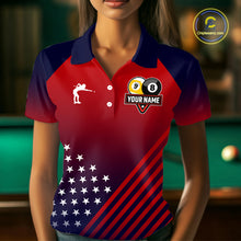 Load image into Gallery viewer, Personalized US Flag Billiard 8 Ball &amp; 9 Ball Pool Polo, 1/4 Zip For Women, Billiard Team Jersey TDM3800