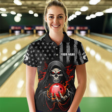 Load image into Gallery viewer, Skull Bowling Shirts Custom Name Bowling Jersey for Women Polo &amp; Quarter Zip Team Bowling Shirts Unisex HNT04