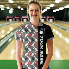 Load image into Gallery viewer, Dark Grey Bowling Pattern Custom Women Bowling Polo &amp; Quarter-Zip Shirts Bowling Team Jerseys HNT45