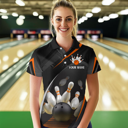 Orange Bowling Shirts for Men Women Team Custom Bowling Polo & Quarter Zip Shirt MBL71