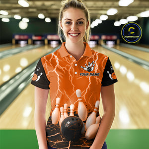 Orange Thunder Lightning & Lava Bowling Shirt for Men Women Team Bowling Jersey MBL92
