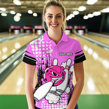 Load image into Gallery viewer, Personalized Pink Funny Crazy Bowling Shirt for Women Polo &amp; Quarter-Zip Bowling Jersey with Team HNT03