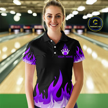 Load image into Gallery viewer, Custom Purple Flame Bowling Shirts for Women Polo &amp; Quarter-Zip Bowling Team Jerseys HNT82