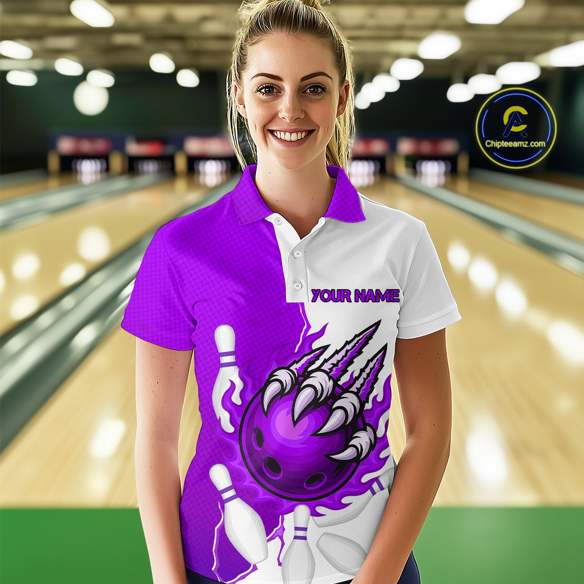Custom Sharp Claws Bowling Shirt Purple Men Women Team Bowling Flaming Jerseys MBL91