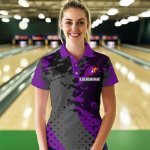 Load image into Gallery viewer, Fire Bowling Shirt Custom Purple Bowling Jersey for Men Women with Team Name MBL63