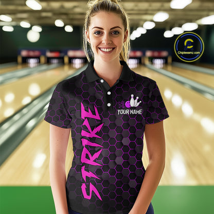 Custom Strike Purple Bowling Women Bowling Shirt Polo & Quarter-Zip Bowling Team Jerseys HNT79
