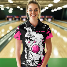 Load image into Gallery viewer, Custom Pink Butterflies Bowling Shirt for Men Women Team Bowling Polo&amp;Quater Zip MBL76