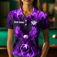Load image into Gallery viewer, Personalized Purple Eagle Flaming 8 Ball Pool Bliiard Polo &amp; 1/4 Zip, Billiard Shirt for Women, Billiard Team Jerseys NNT36