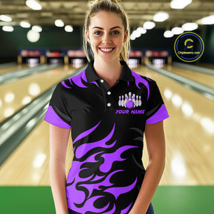 Black and Purple Flame Bowling shirts for Women Custom team bowling jerseys, ladies bowling apparel NQS10269
