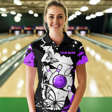 Load image into Gallery viewer, Custom Purple Butterflies Bowling Shirt for Men Women Team Bowling Polo&amp;Quater Zip MBL76