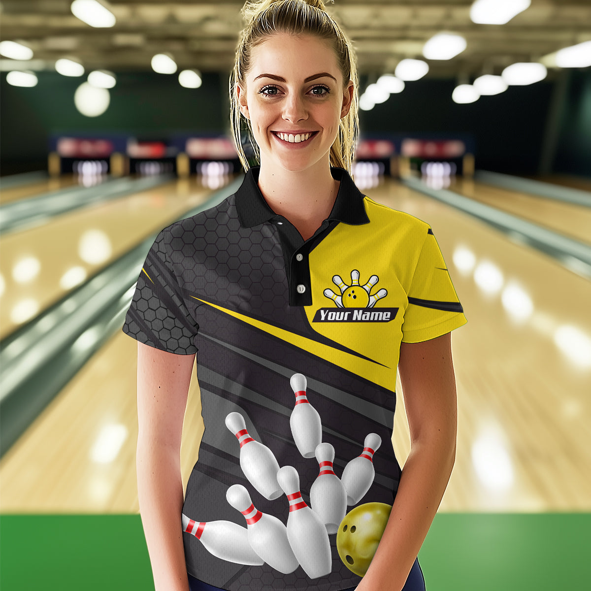 Yellow Bowling Shirt for Men&Women Team Bowling Jersey Colorful Bowling Polo & 1/4 Zip MBL49
