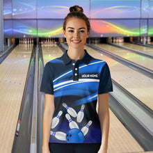 Load image into Gallery viewer, Custom Blue Bowling Jersey Bowling Team Shirts For Women Bowling League Polo &amp; 1/4 Zip HNT163