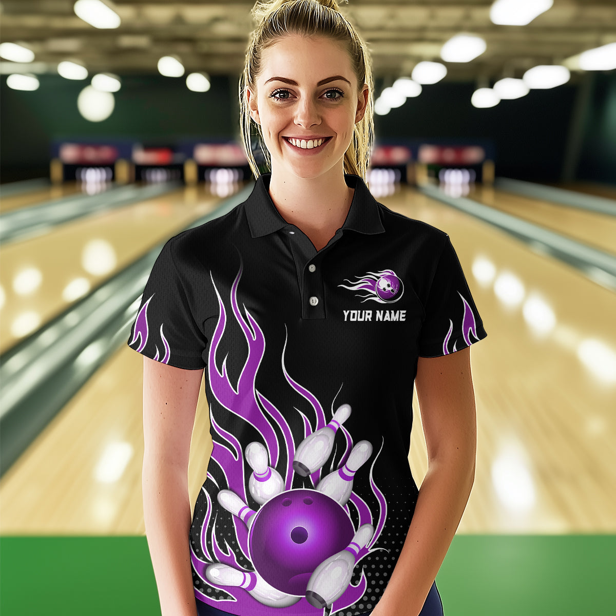 Purple Flame Bowling Polo Shirts for Men And Women Custom Bowling Team Jerseys Unisex BDT477