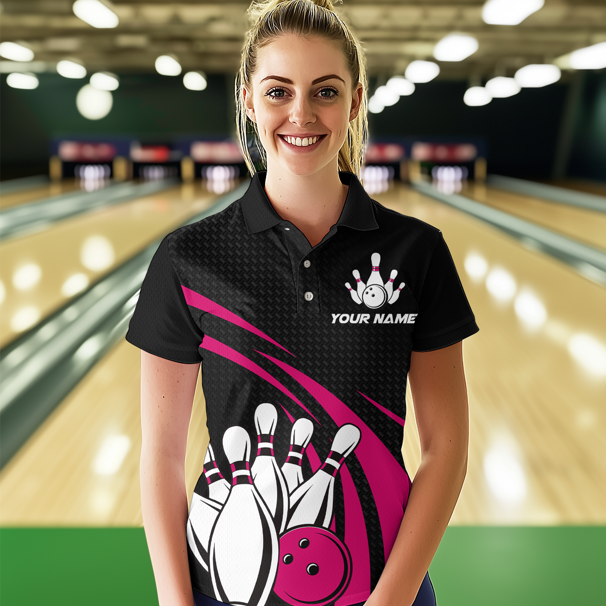 Pink Bowling Jersey Women Custom Bowling Team Shirts Unisex Bowling Women Short Sleeve Polo Shirt CP29