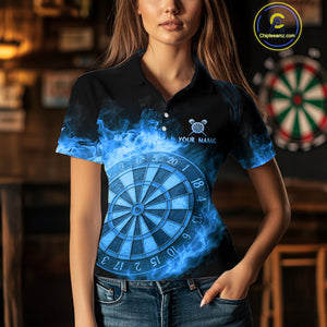 Personalized Blue Dartboard Dragon Flame Darts Shirt For Women Custom Dart Jerseys Polo & 1/4 Zip TDM4070
