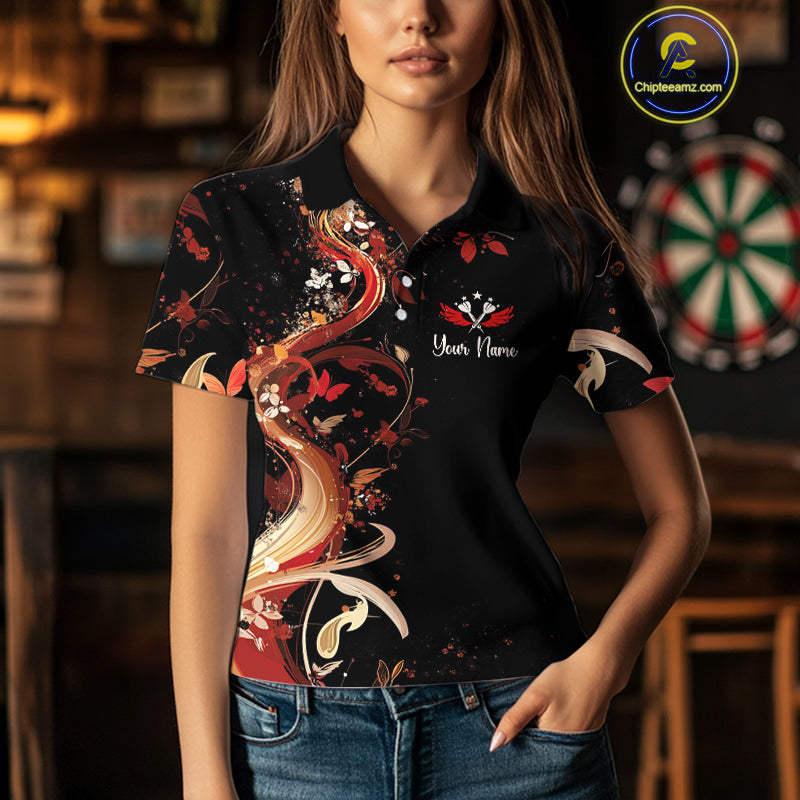 Women's Custom Darts Shirt With Fiery Butterfly Drift Flowers & Golden Dartboards NYN0288