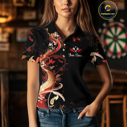 Women's Custom Darts Shirt With Fiery Butterfly Drift Flowers & Golden Dartboards NYN0288