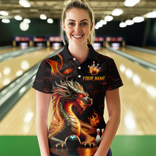 Load image into Gallery viewer, Orange &amp; Black Flame Dragon Bowling Ball Pins Custom Bowling Polo Shirt Bowling Team Jersey QZT667