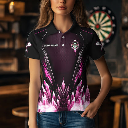 Personalized Pink Icy Dartboard Custom Darts Polo & Quarter Zip For Women, Team Dart Jerseys Outfit TDM3672