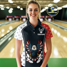 Load image into Gallery viewer, Eagel US Flag Bowling Custom Women Bowling Shirt Polo &amp; Quarter-Zip Bowling Team Jerseys HNT57