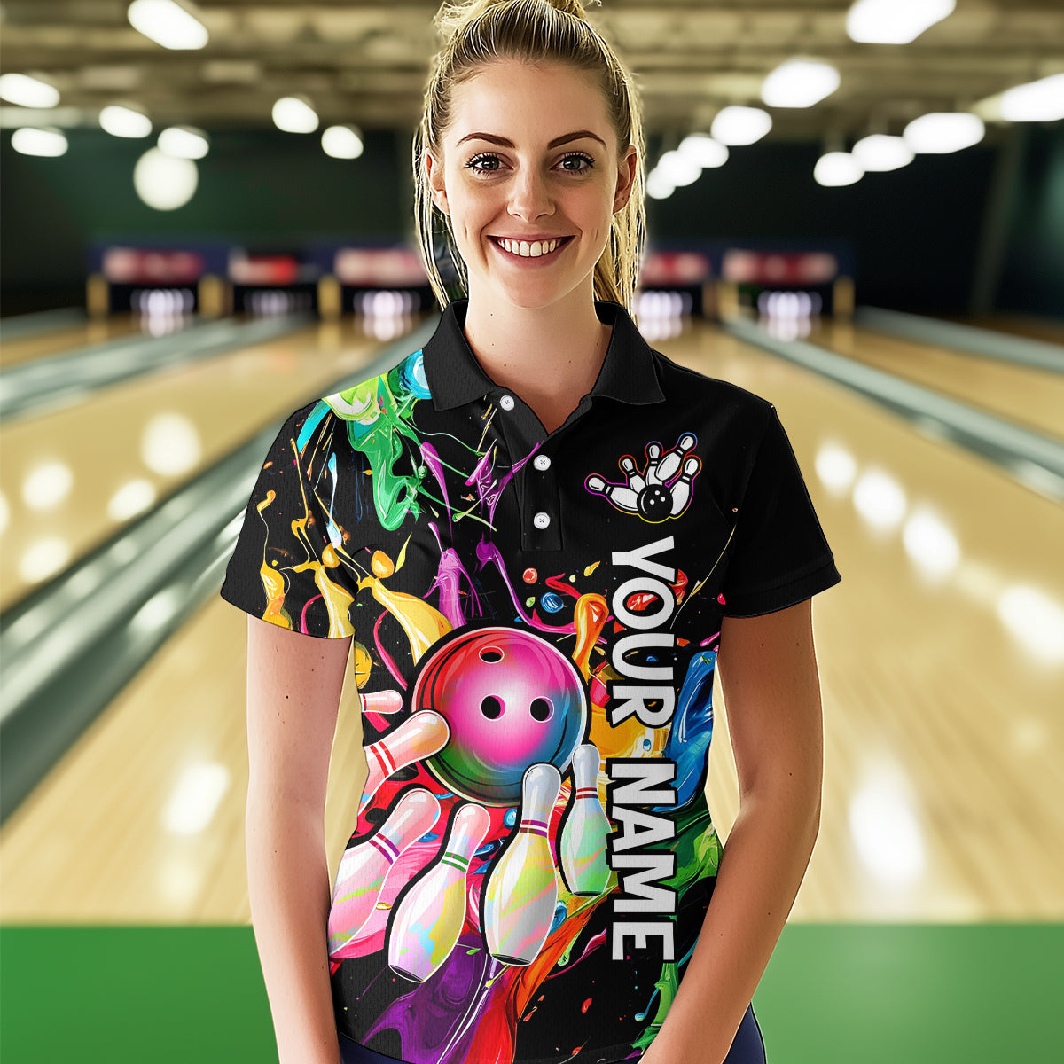 Colorful Bowling Shirt Bowling Jersey Women Personalized Bowling Team Jersey Polo & 1/4 Zip HNT33